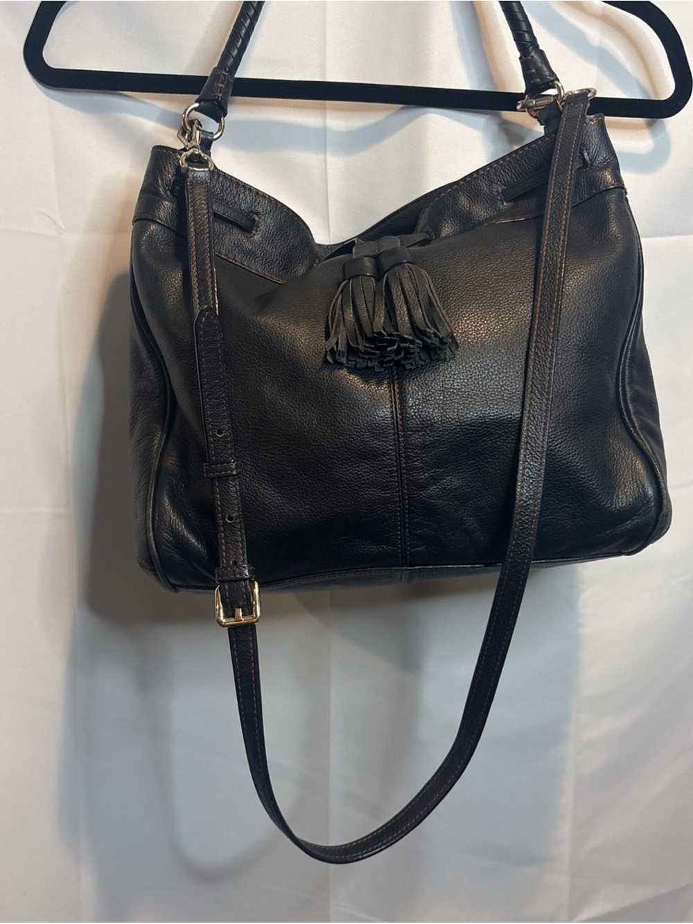 Cole Haan Black Leather Tassel Shoulder Bag - Picture 8 of 15